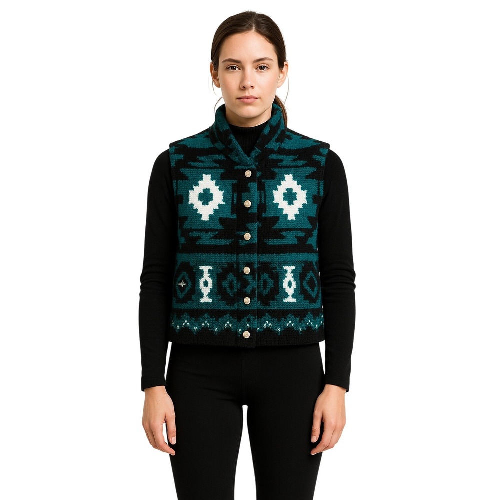 COUNTY CLOTHING Co 90s Southwest Fleece Vest Teal Black Aztec Print M Gorpcore